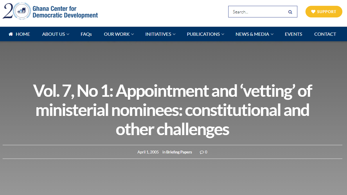 Vol. 7, No 1: Appointment and ‘vetting’ of ministerial nominees: constitutional and other challenges