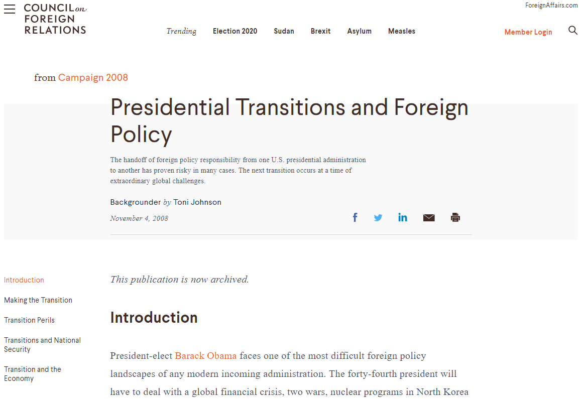 Presidential Transitions and Foreign Policy