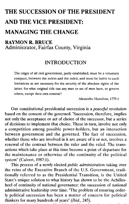 The Succession of the President and the Vice President: Managing the Change