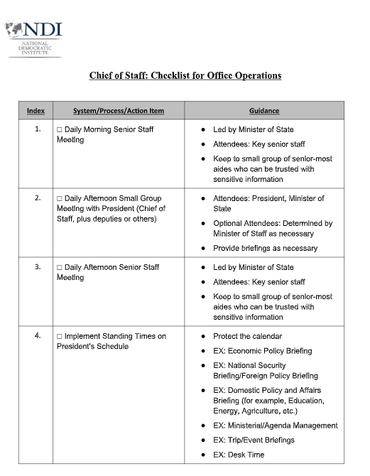 Chief of Staff Checklist