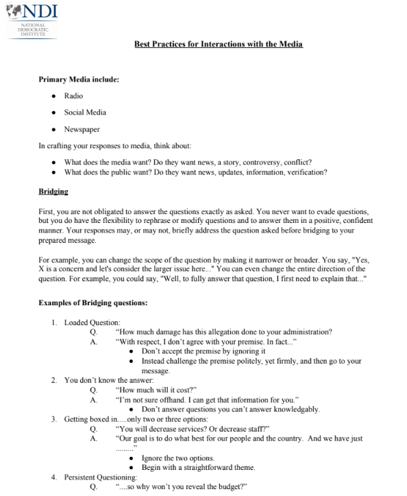 Best Practices for Interactions with the Media