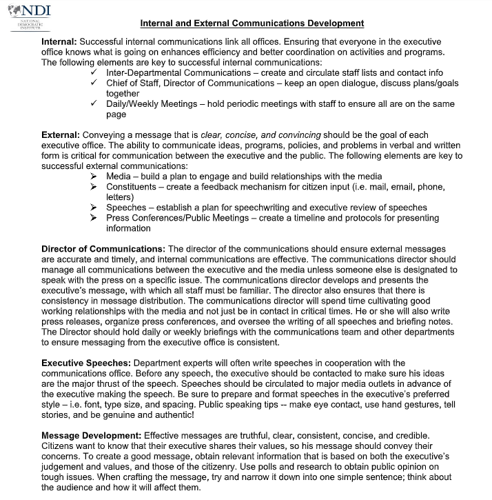 Internal and External Communications Development