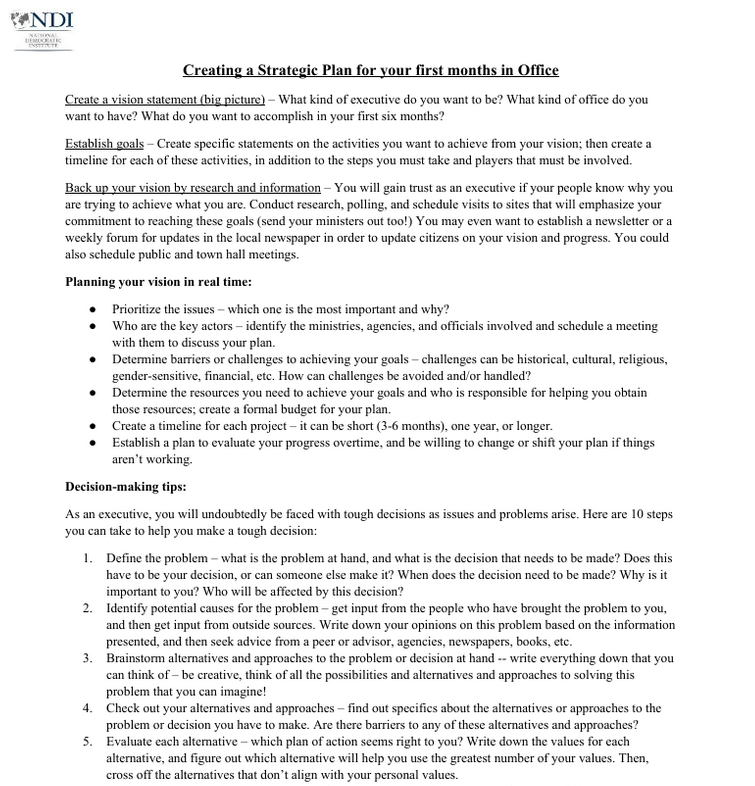 Creating a Strategic Plan for Your First Months in Office