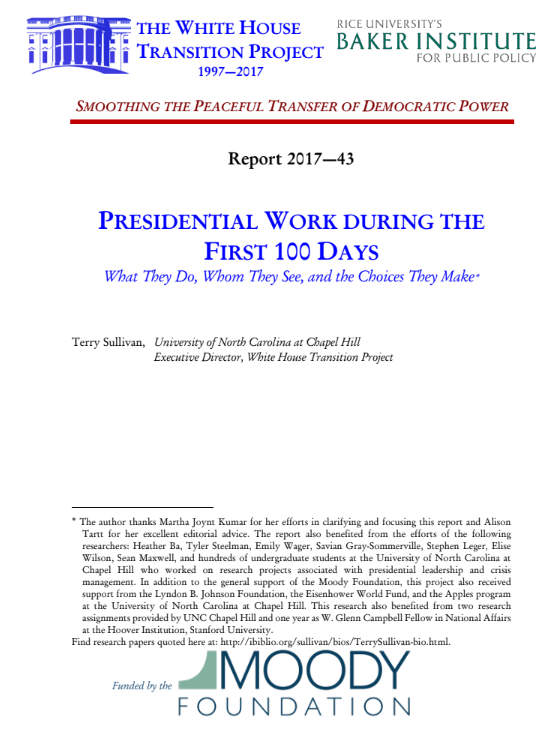Presidential Work During the First 100 Days: What They Do, Whom They See, and the Choices They Make
