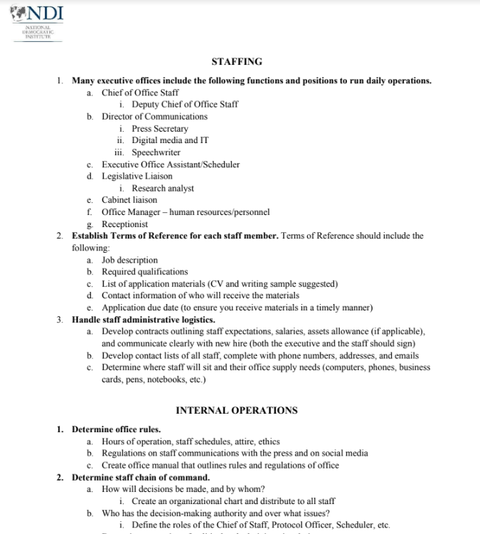 Sample Executive Office Organization Check List