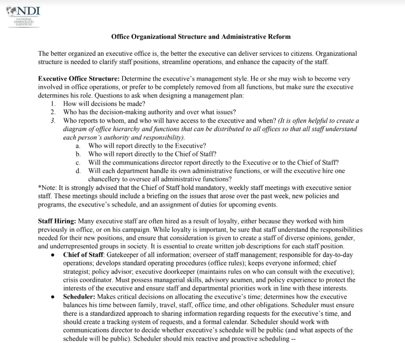 Office Organizational Structure and Administrative Reform One-pager