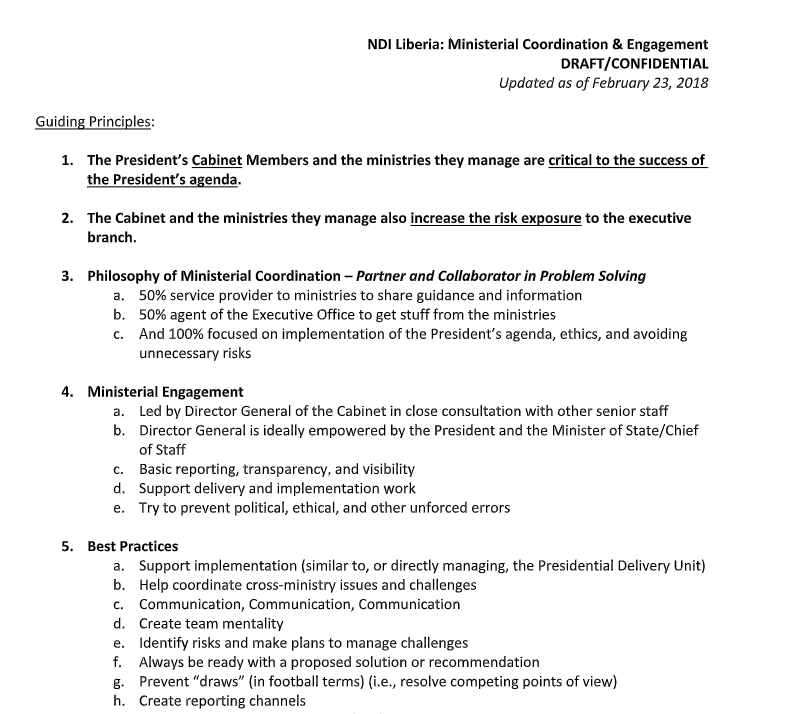 NDI Liberia: Ministerial Coordination and Engagement