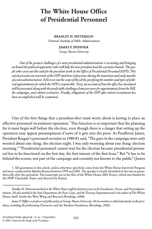 The White House Office of Presidential Personnel