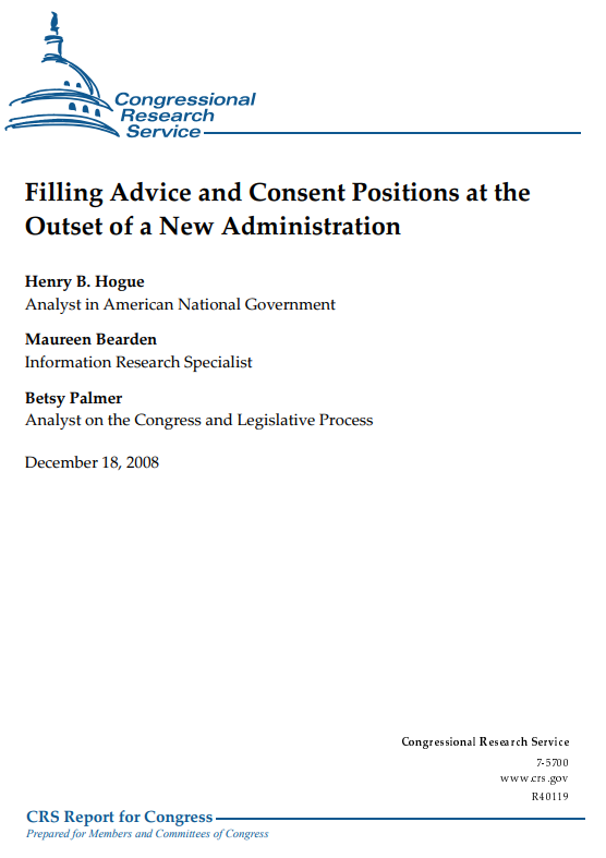 Filling Advice and Consent Positions at the Outset of a New Administration