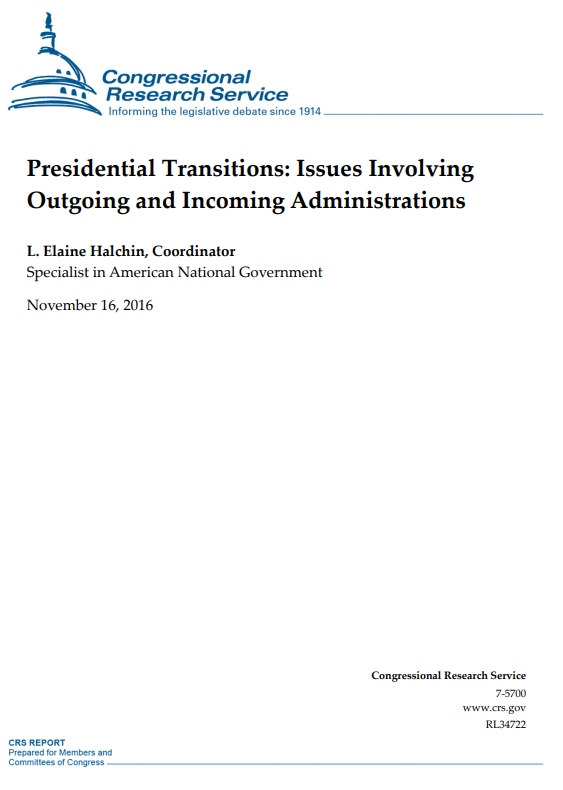 "Presidential Transitions: Issues Involving Outgoing and Incoming Administrations (Updated)"