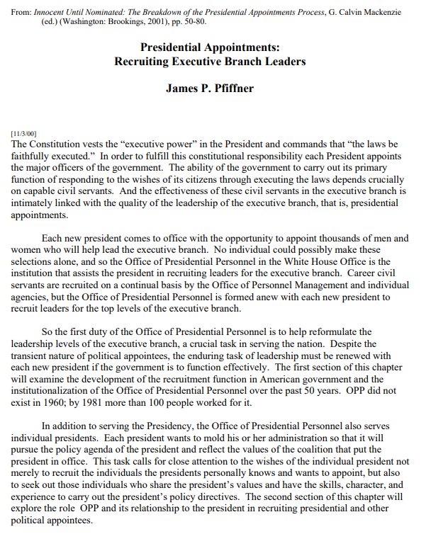 Political Appointments — Transitions of Power