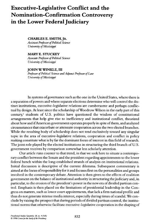 Executive-Legislative Conflict and the Nomination-Confirmation Controversy in the Lower Federal Judiciary