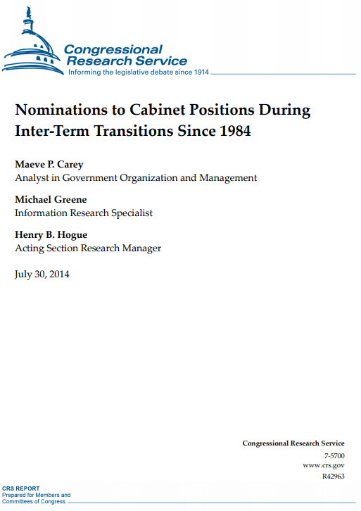 Nominations to Cabinet Positions During Inter-Term Transitions Since 1984 