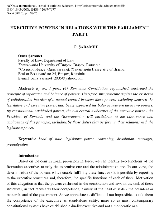 Executive Powers in Relations with the Parliament: Part I