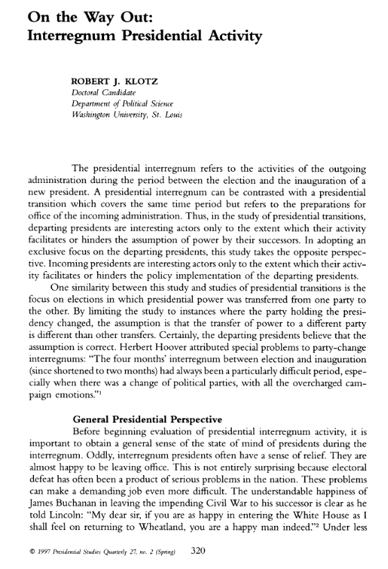 On the Way Out: Interregnum Presidential Activity