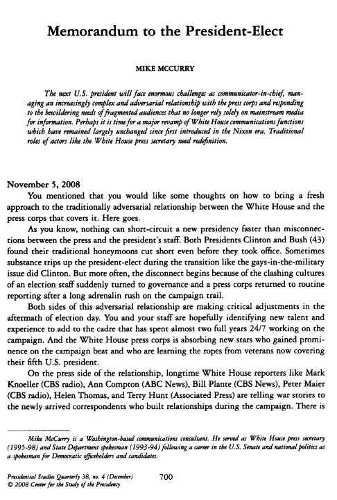 Memorandum to the President-Elect