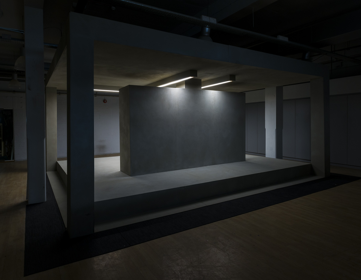Pavilion, 2014 Faux concrete render, acrylic on canvas, replica Mies Van Der Rohe daybed 600 x 400 x 260 cm
