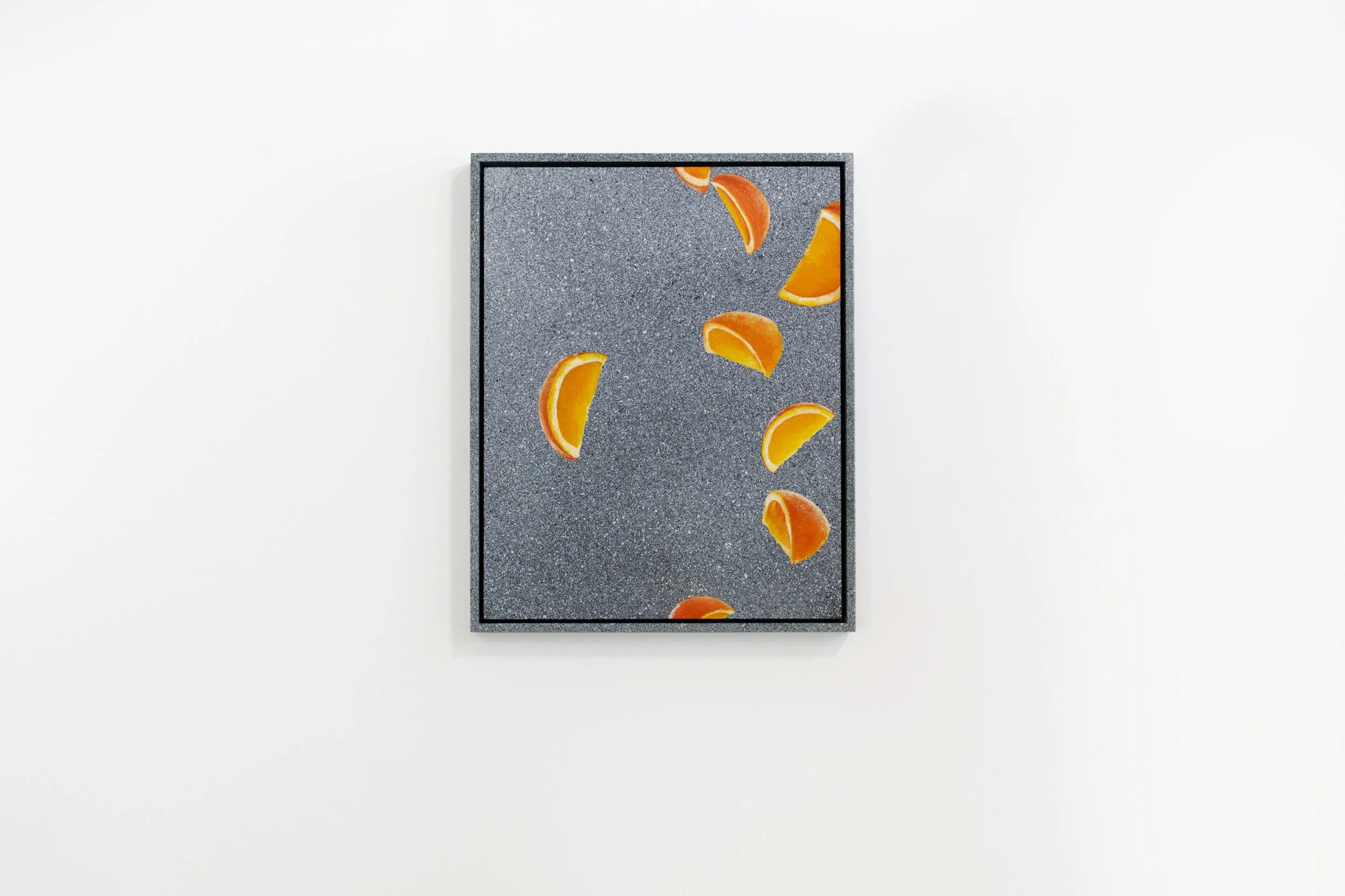 Falling Fruit, 2017 Oil and acrylic on board 3 parts: Framed 23 x 30 cm