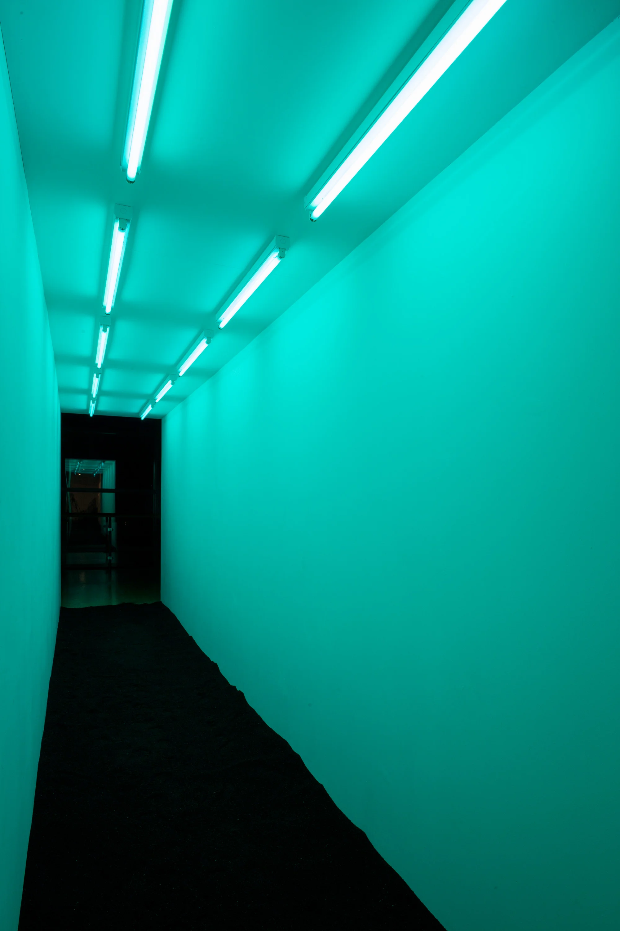 Resort , 2017 Fluorescent bulbs, lighting gels, plasterboard, metal stud, rubber crumb, oil and acrylic on board Dimensions variable