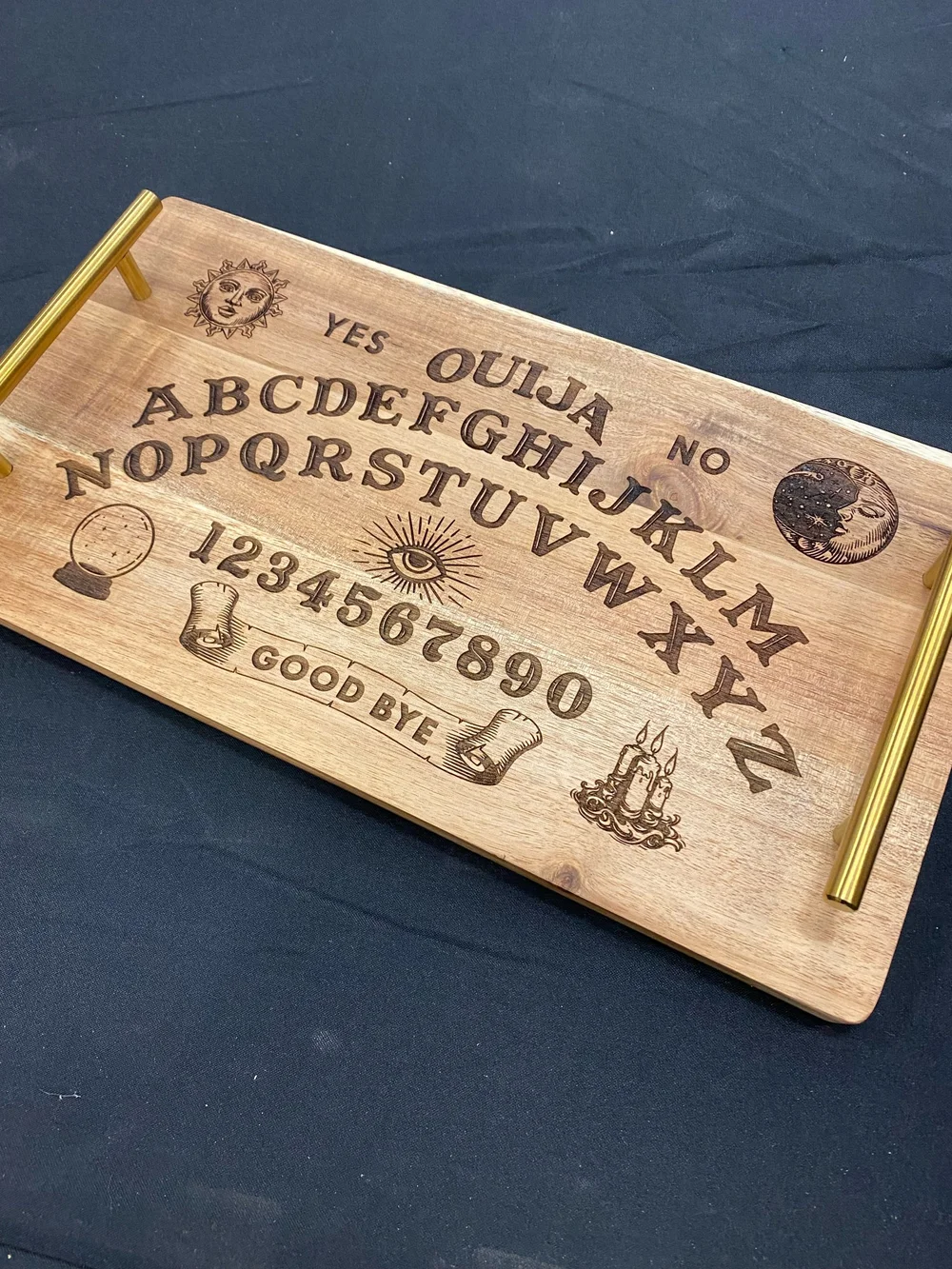 Ouija engraved wood serving tray — nerd wood designs