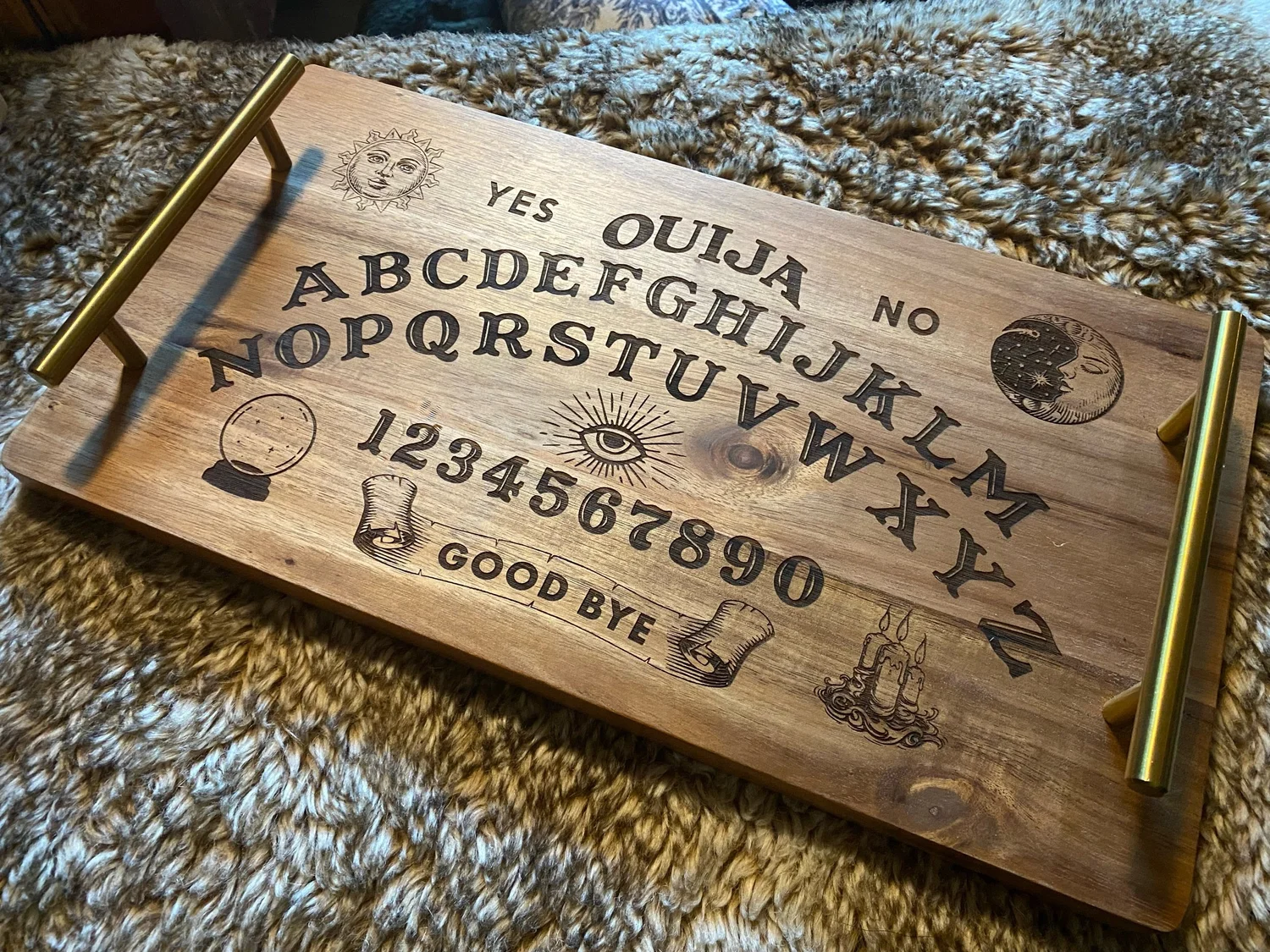 Ouija engraved wood serving tray — nerd wood designs