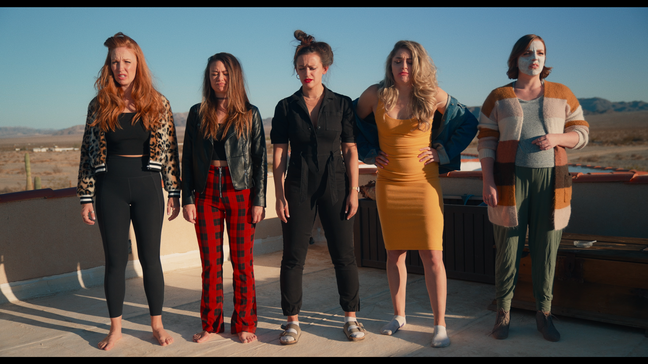 Claire Dellamar(Nora)_Geri Courtney-Austein(Marybeth)_Harley Bronwyn(Avery)_Mandie Cheung(Dylan)_Rochelle Anderson(Gillian)_Girls on Roof and Hungover.png