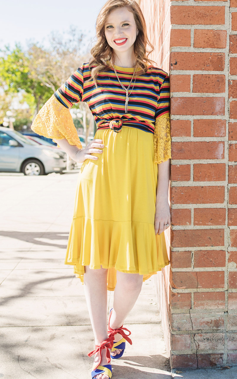 LuLaRoe-Maurine-Bell-Sleeves-Flounce-Dress-yellow-lace-sleeves.jpg