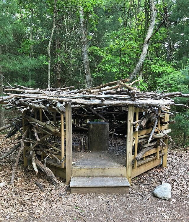 The perfect project for the summer- building a fort.  What a nice surprise to find this structure in the woods while on a walk.  #fort #instahome #innature #woodhouse #intothewoods #hexshape #alwaysdesigning #designerdeb #finelinesinteriors