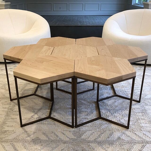 Love how these custom hex tables came out! Bronze-like bases with wood tops made in the Berkshires fit together like a puzzle. Love the flexibility!  #custommade #customtables #hexshapelover #interiorstyling #swedishdesign #flexibledesign #happydesig