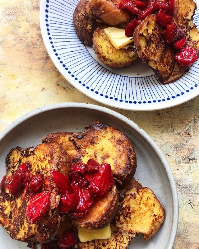 Cream+buttermilk cinnamon French toast topped with roasted local berries. You pour the darkly lush maple syrup. Food made with love, eaten with joy in the natural landscape. We are accepting a limited number of reservations for the foreseeable future