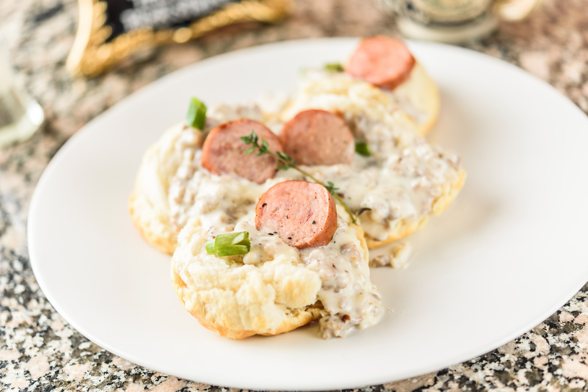 Brunch-Smoked Sausage Gravy Biscuit