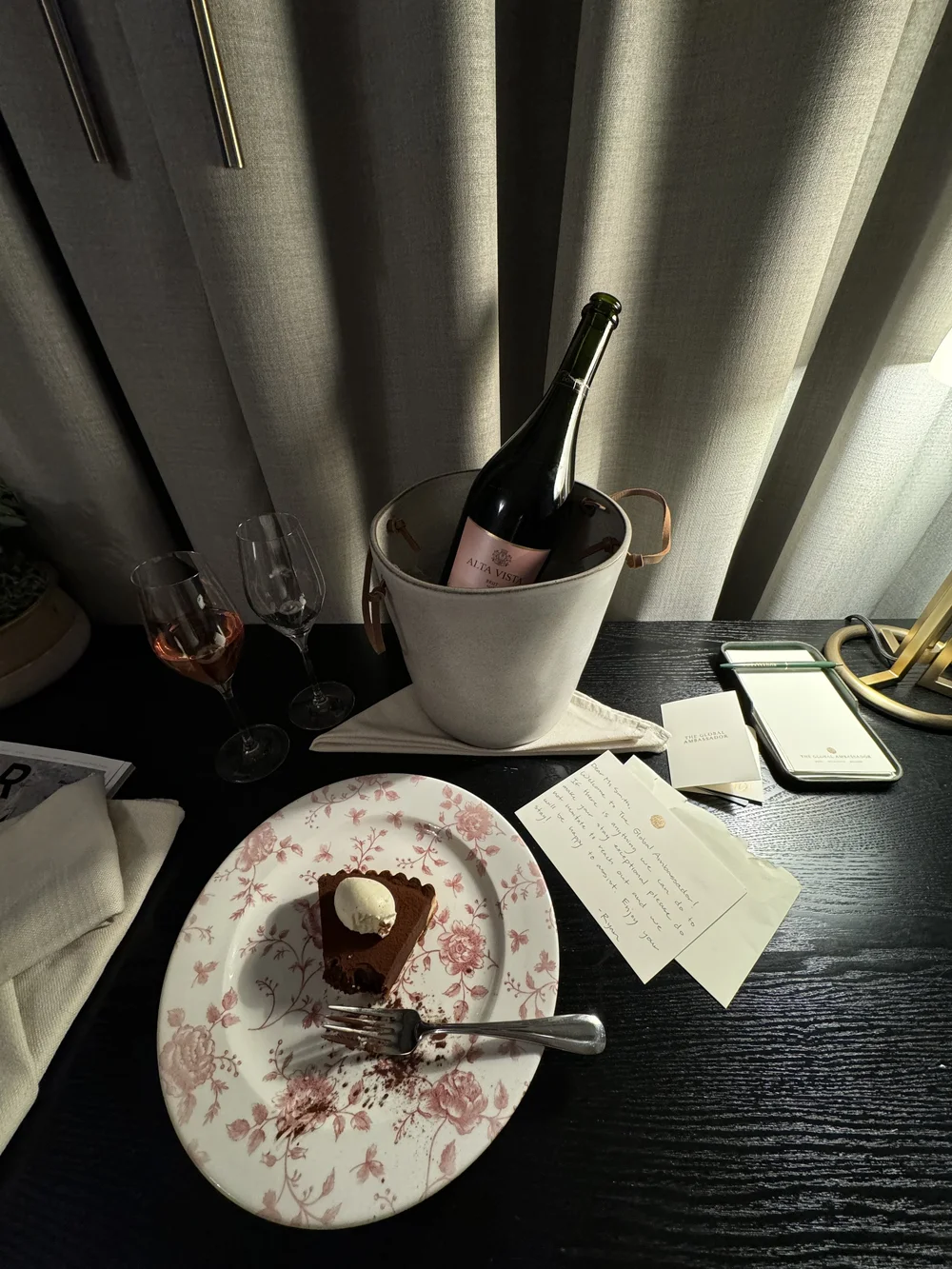 Complimentary Rosé &amp; Chocolate Tart