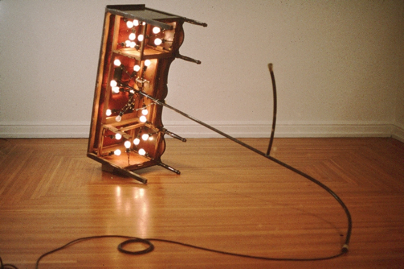 1999.     72”w x 48”h x 160”d     Sideboard, fabric, electric light, steel, wire