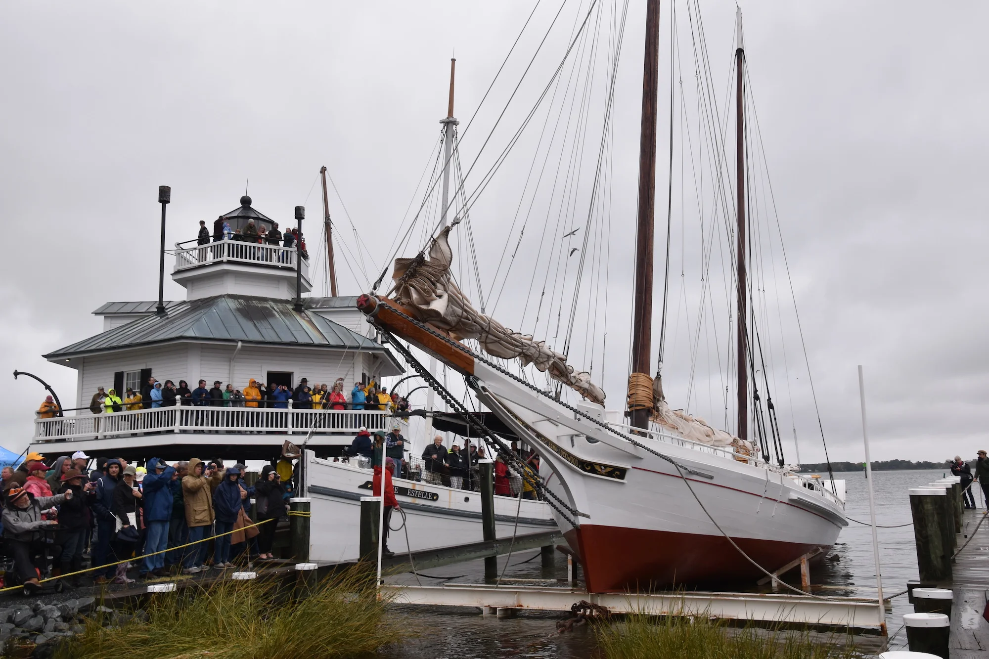 Edna Lockwood returns to the Miles River on Saturday, Oct. 27, 2018 in front of a crowd at the Chesapeake Bay Maritime Museum.