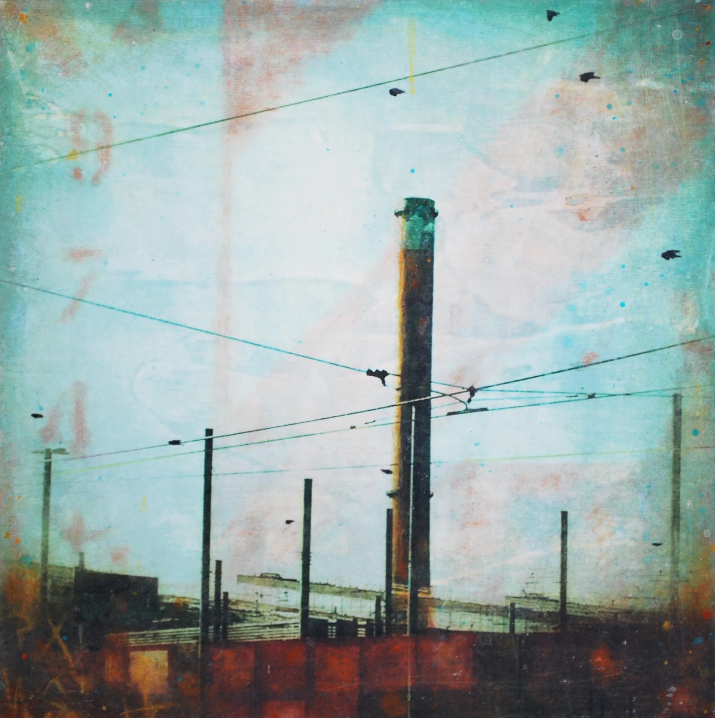 Stacked Up 2018, mixed media on cradled panel, 12x12