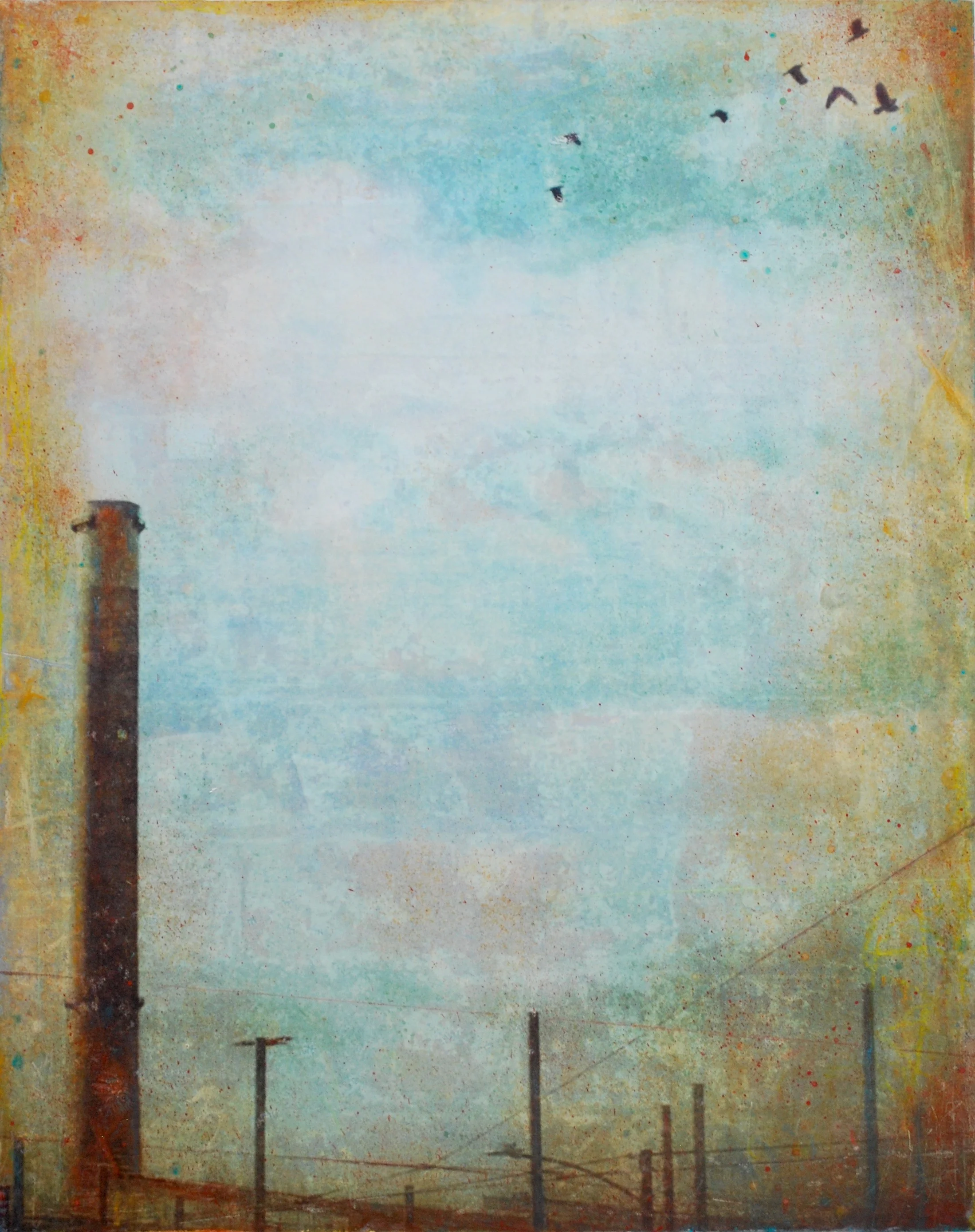 The Big Smoke 2018, mixed media on cradled panel, 20x16 inches