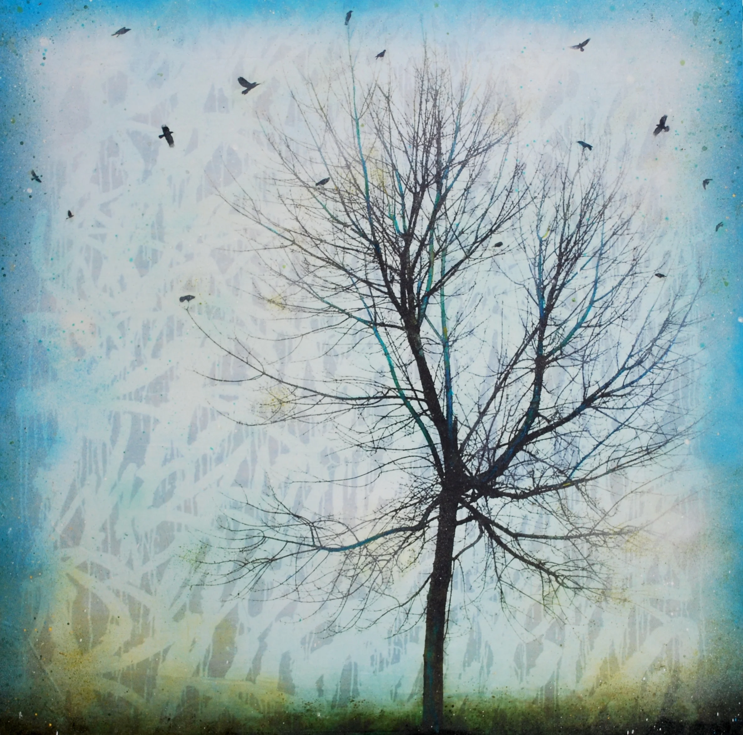 Critical Mass 2018, mixed media on cradled panel, 30x30 inches sold