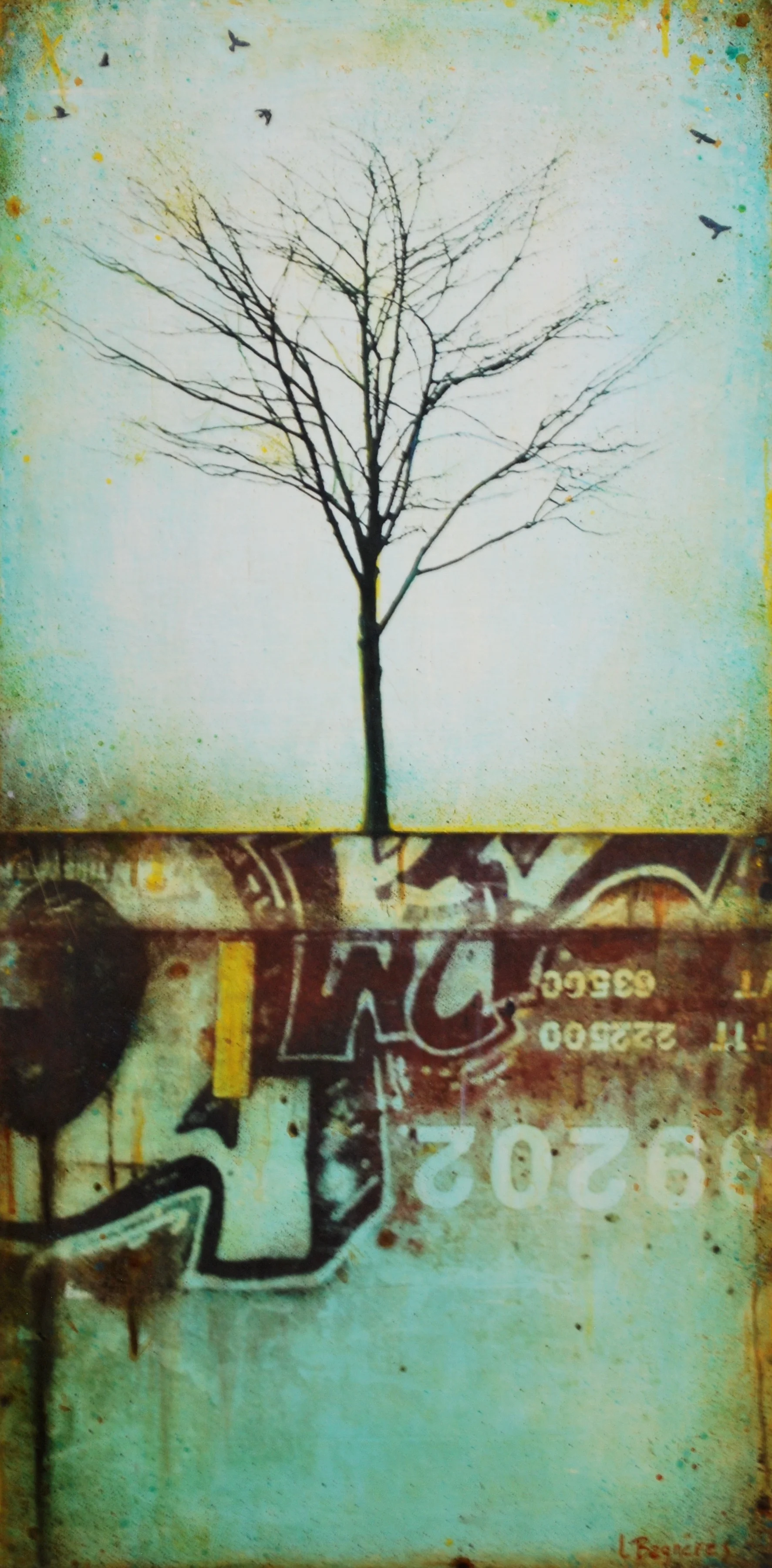 Inner City 2018 Mixed media on cradled panel 15x30 inches