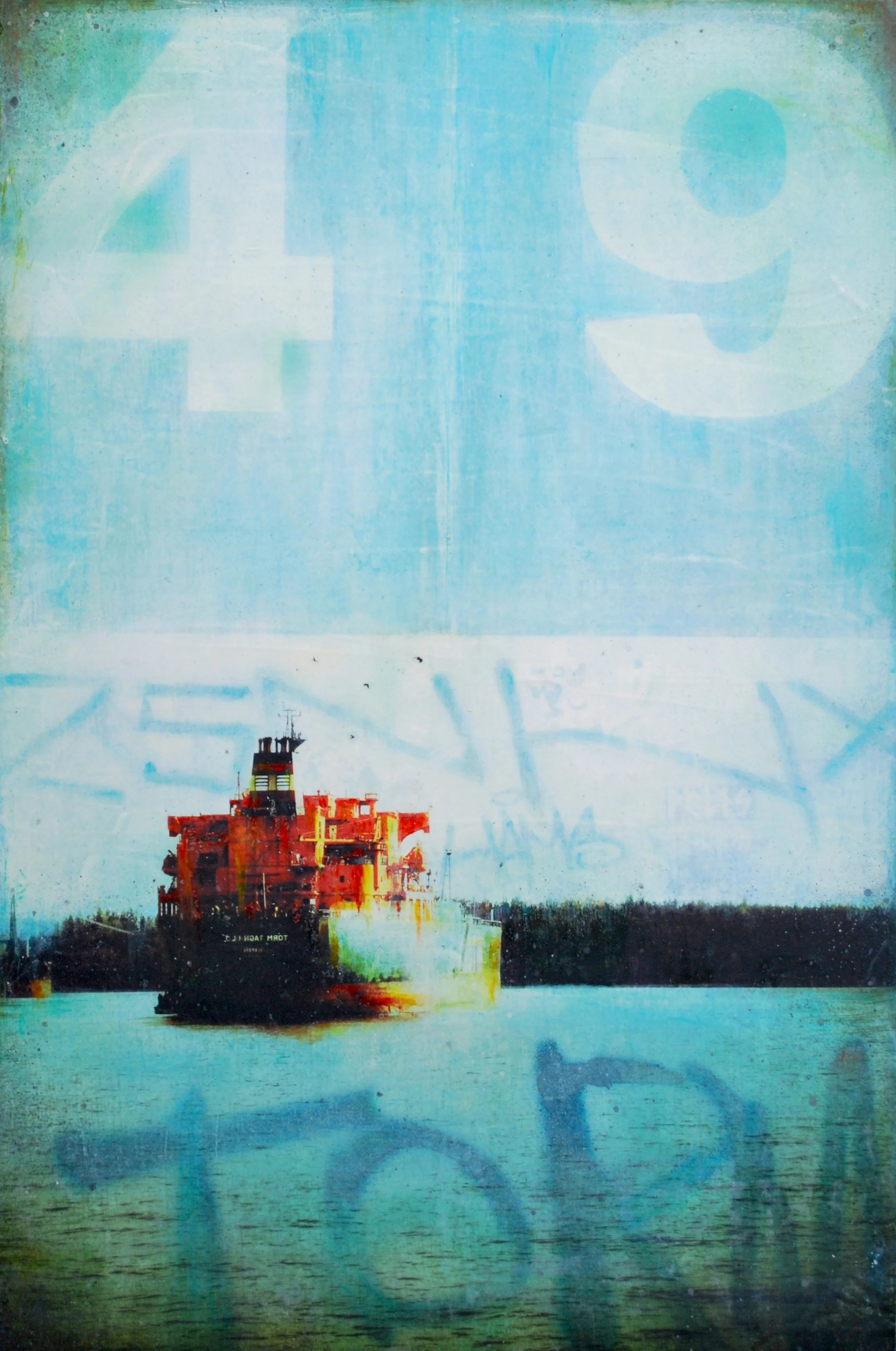 Parallel 49 2018 Mixed media on cradled panel 31.5x21 inches sold