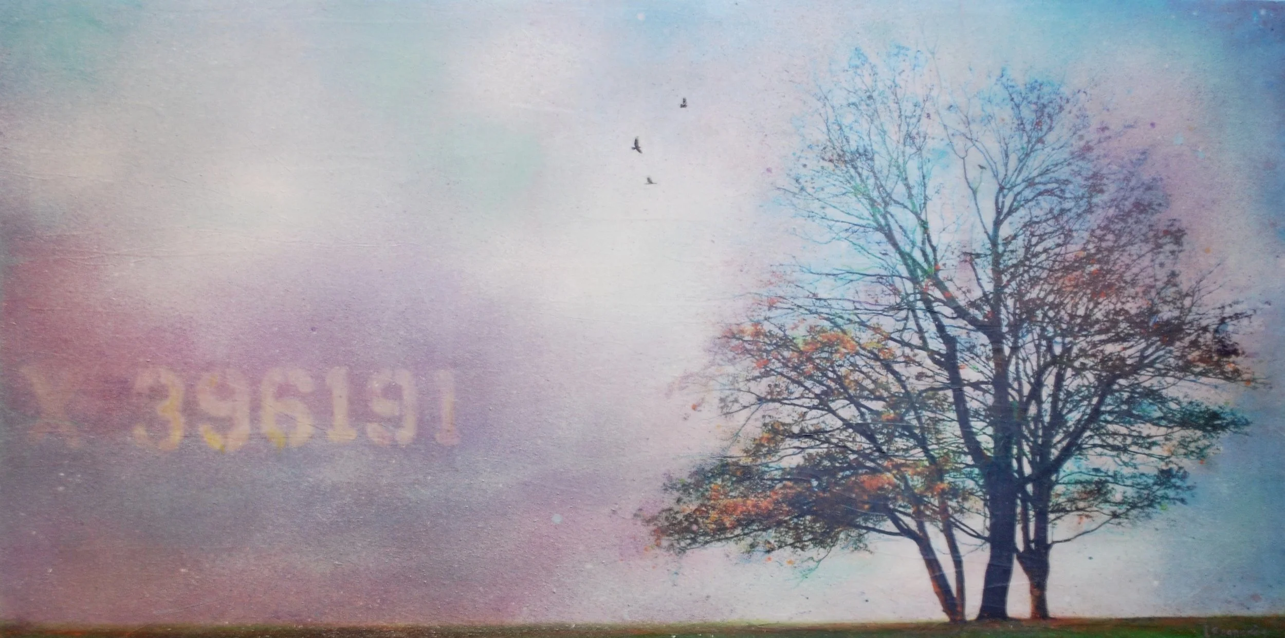 Even Odds 2019, mixed media on cradled panel, 24x48 sold