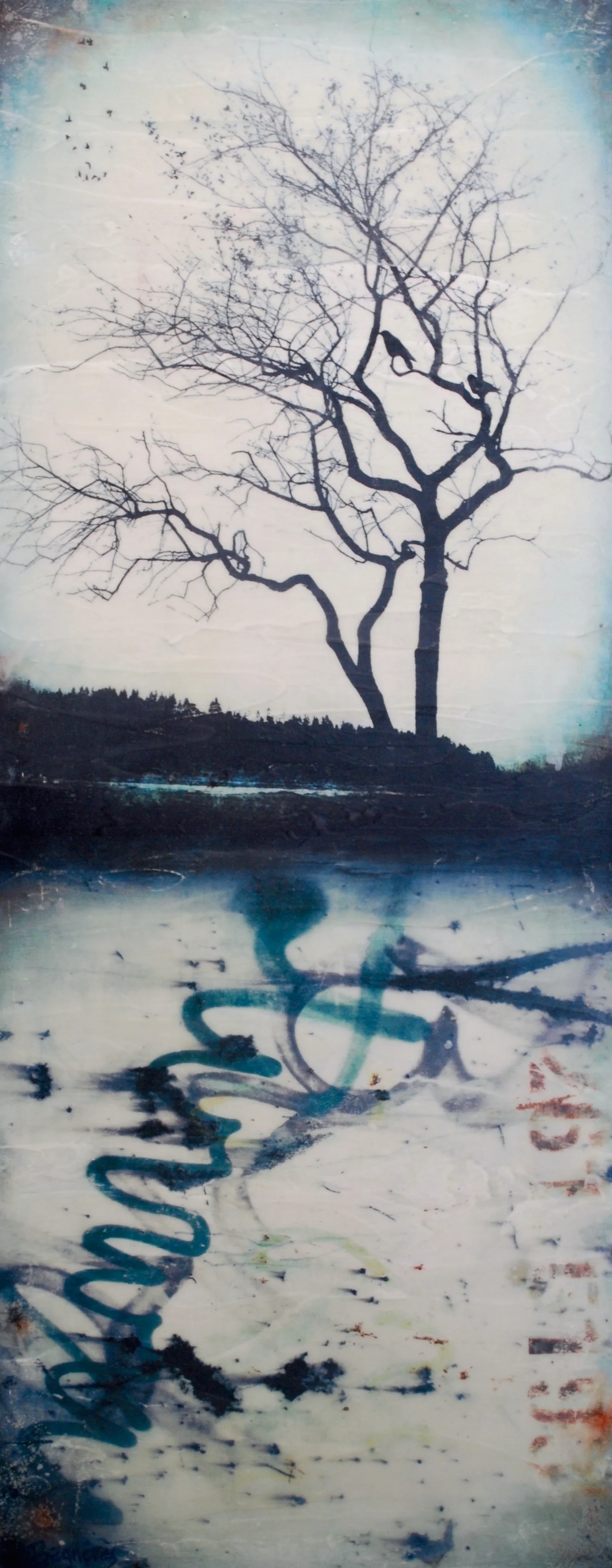 Juncture 2017, mixed media on cradled panel, 30x12, sold