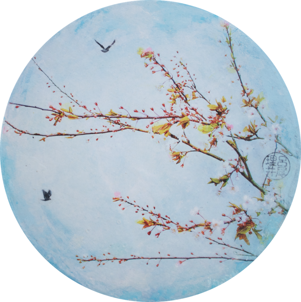   Ikaagai  2022  Mixed media on cradled panel, 6 inch diameter  Sold  