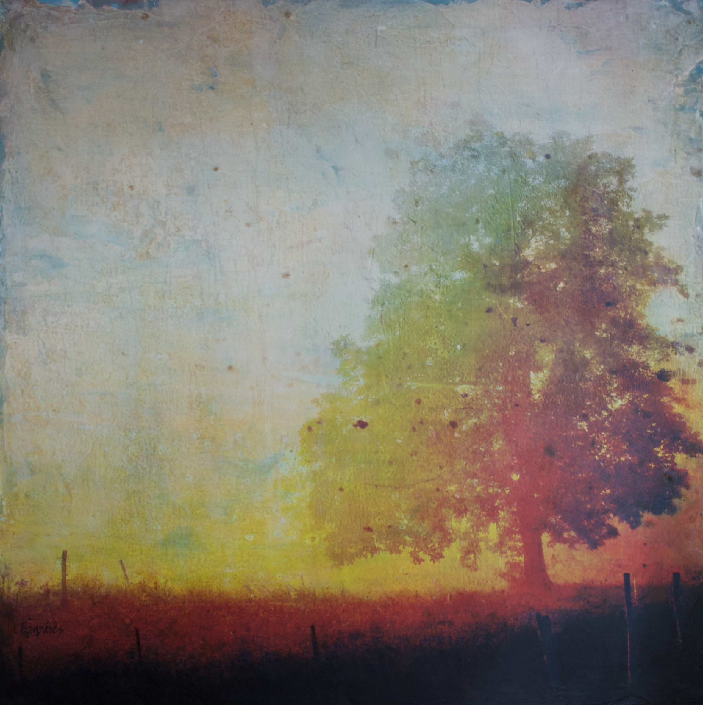   Matinale:Early Riser  2023 mixed media on cradled panel, 36x36 inches 
