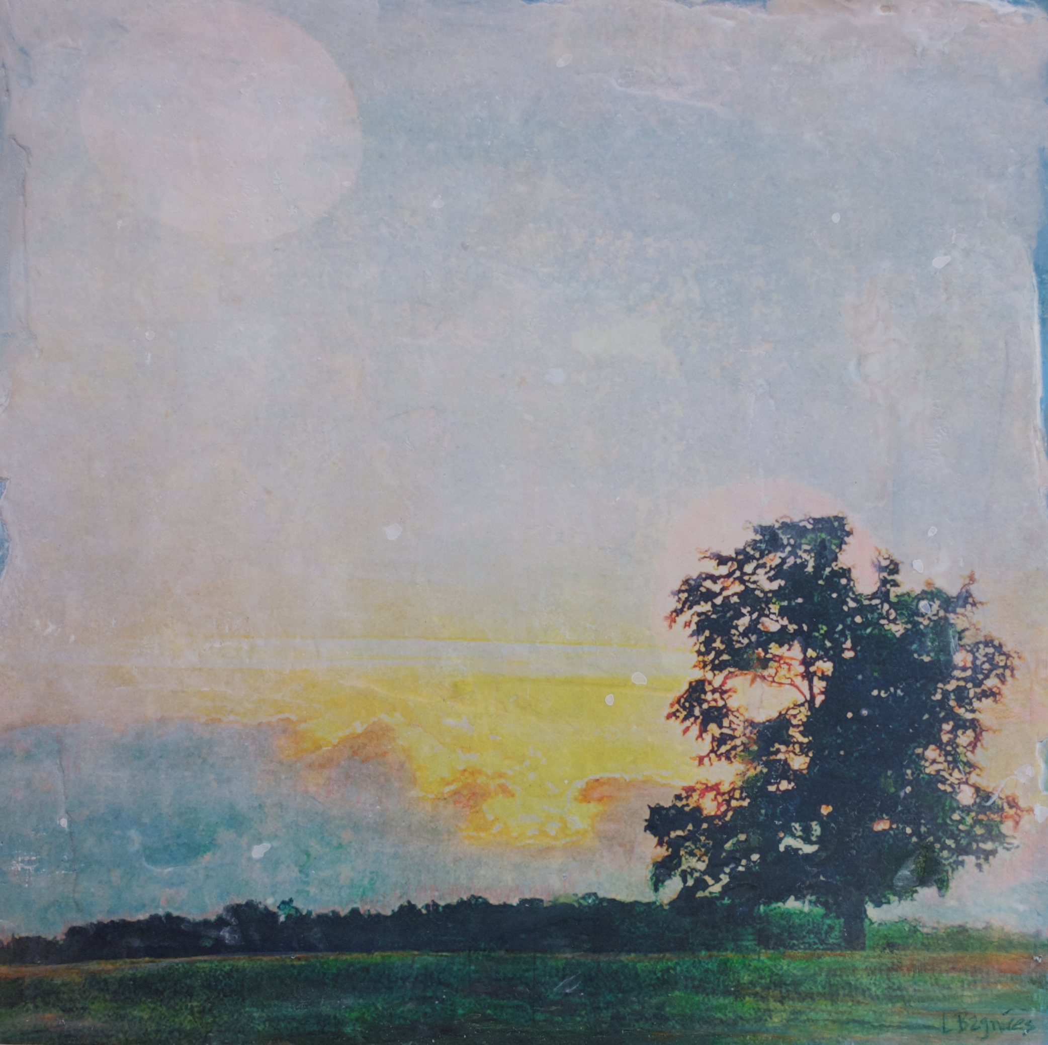 The Sun Also Rises 2023 mixed media on cradle panel, 12x12 inches