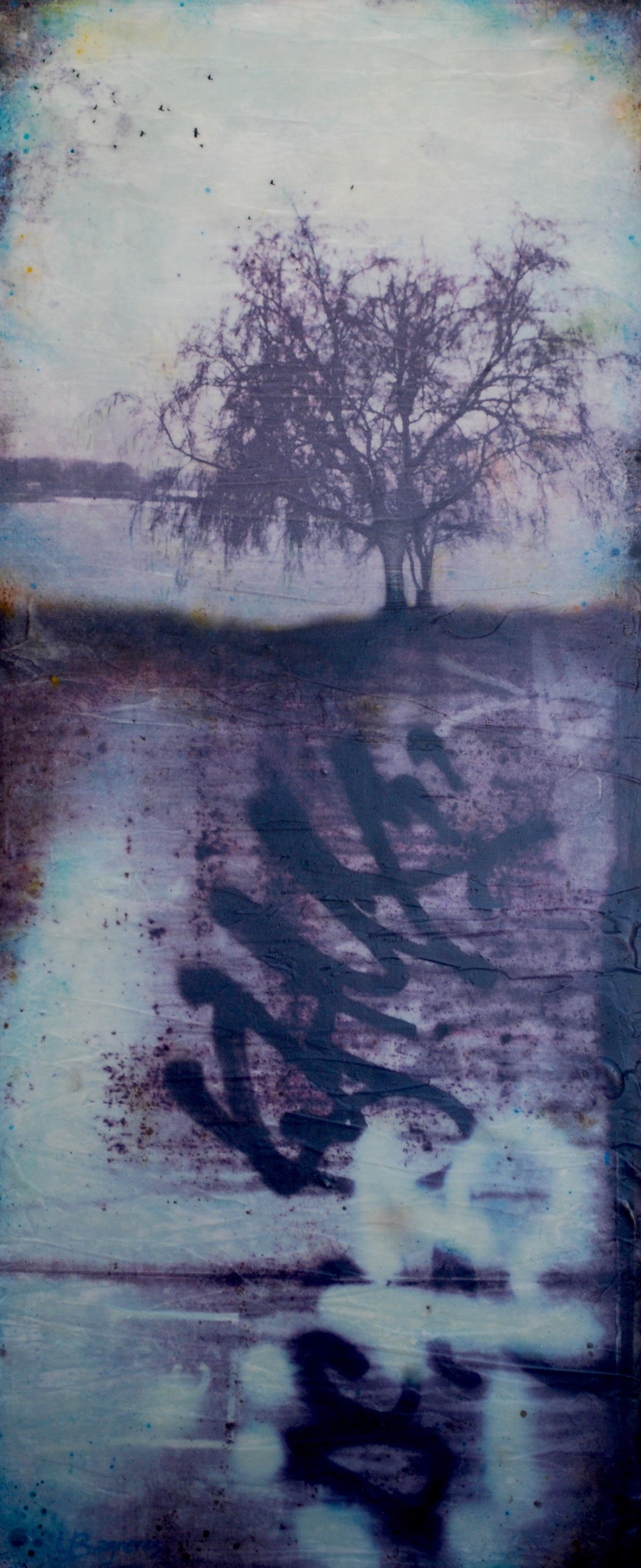 Duality 2018 mixed media on cradled panel 16x38 inches