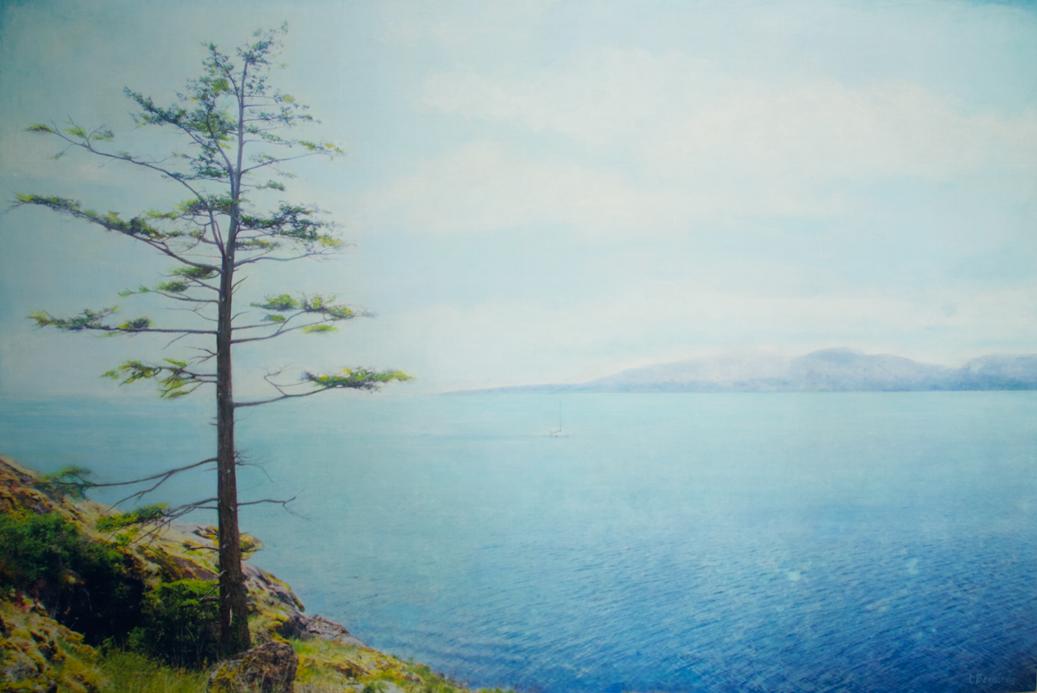 Held By The Horizon , 2025 mixed media on cradled panel, 40×60