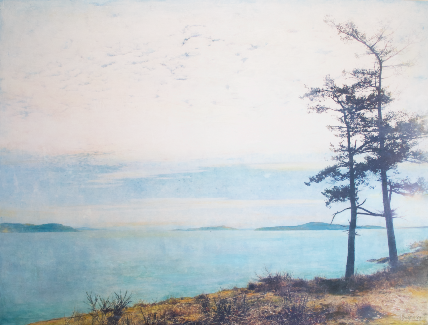 Island Time , 2025 mixed media on cradled panel, 36×48