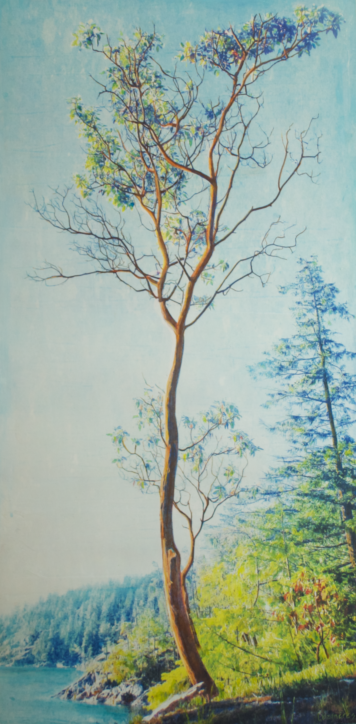 In The Tidekeeper’s Inlet, 2025 mixed media on cradled panel, 40×20