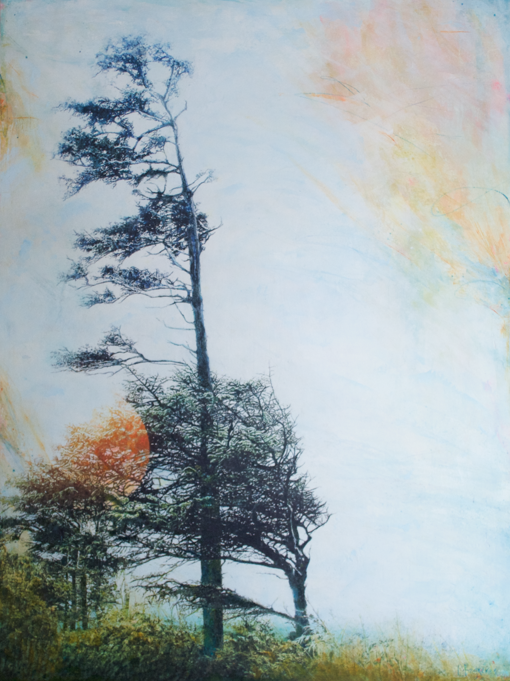 Beneath The Tempest Sky 2025, mixed media on cradled panel 48×30