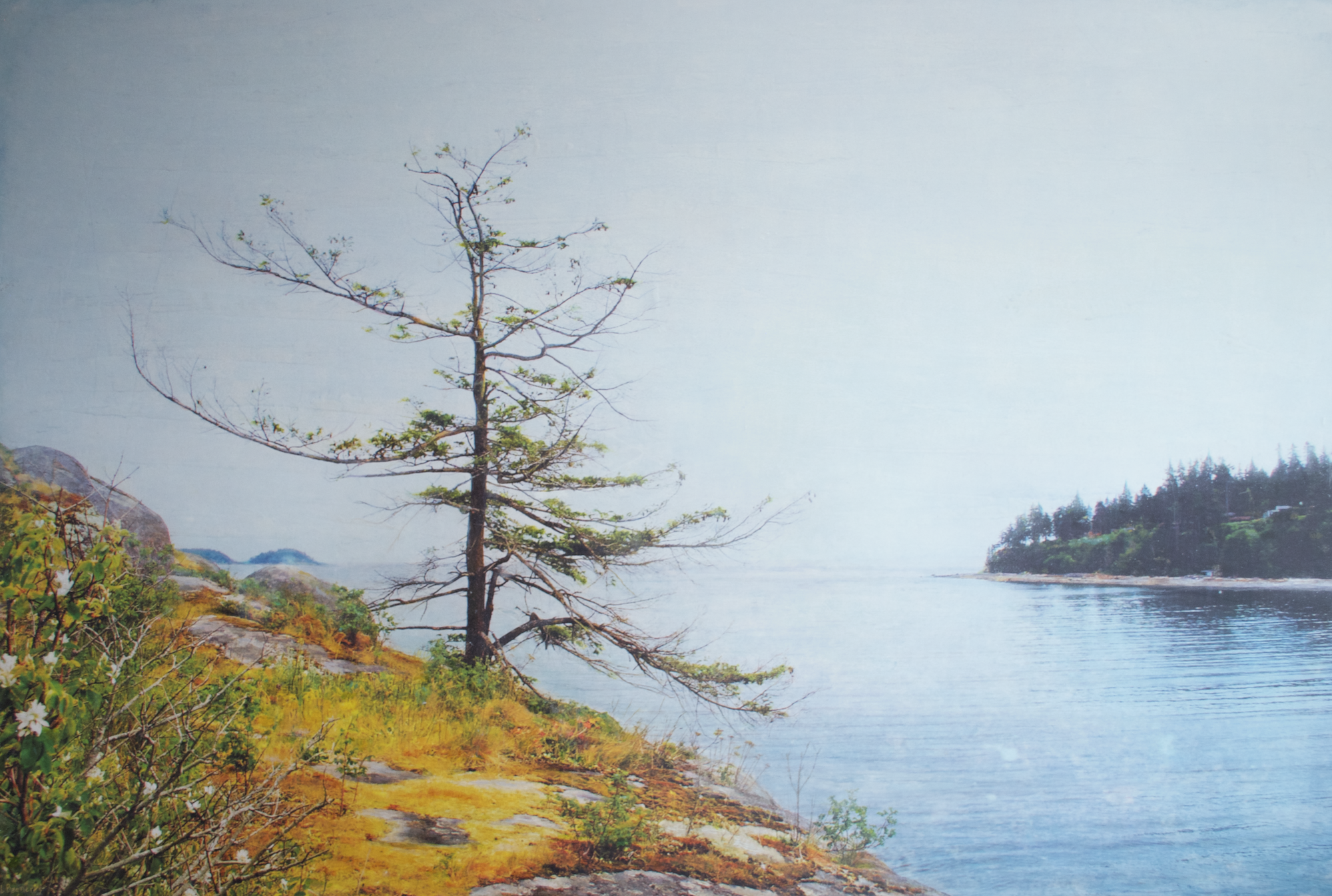   Ebb and Edgewater  2026, mixed media on cradled panel, 40×60  